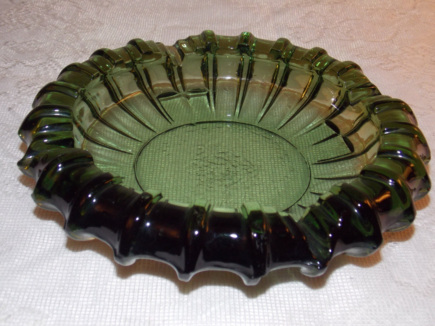 Vintage Blenko Green Heavy Glass Ashtray By Findsandcollectibles