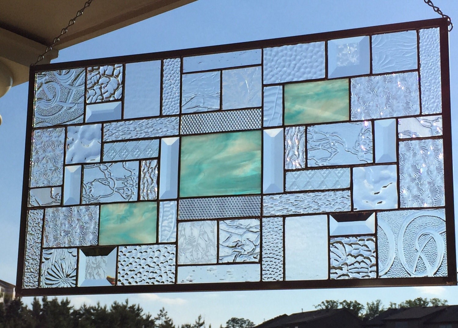 Sky Blue Wispy Heaven Stained Glass Panel with a Multitude of