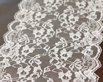 White Lace Runner for Weddings and Special Events - 9" Wide Lace Runner - Rustic Wedding - Table Runner with beautiful Scalloped Edges