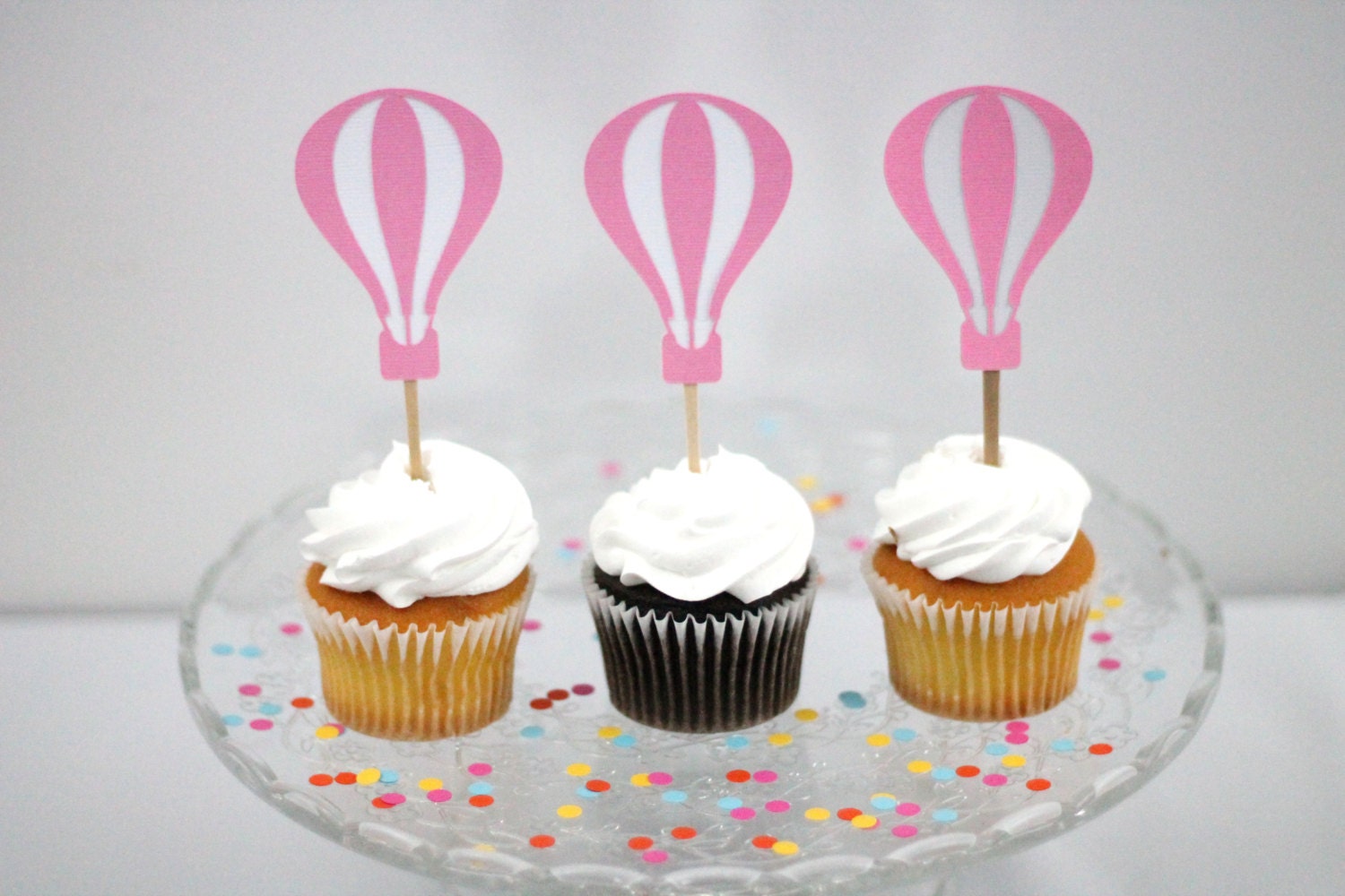 Pink Hot Air Balloon Cupcake Toppers Set of 12