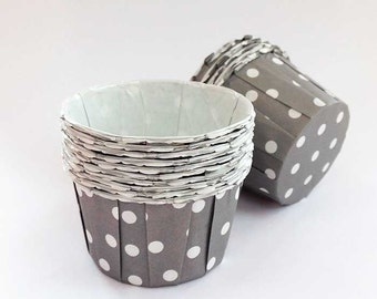 liners Liners 20 Baking Dot Gray Grey vintage cupcake   Candy Cups Dotty  Cups Cupcake Polka