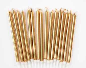 5" Gold Birthday Candles, Set of 16 Gold Tapers, Tall Gold Party Candles, Gold Cake Toppers