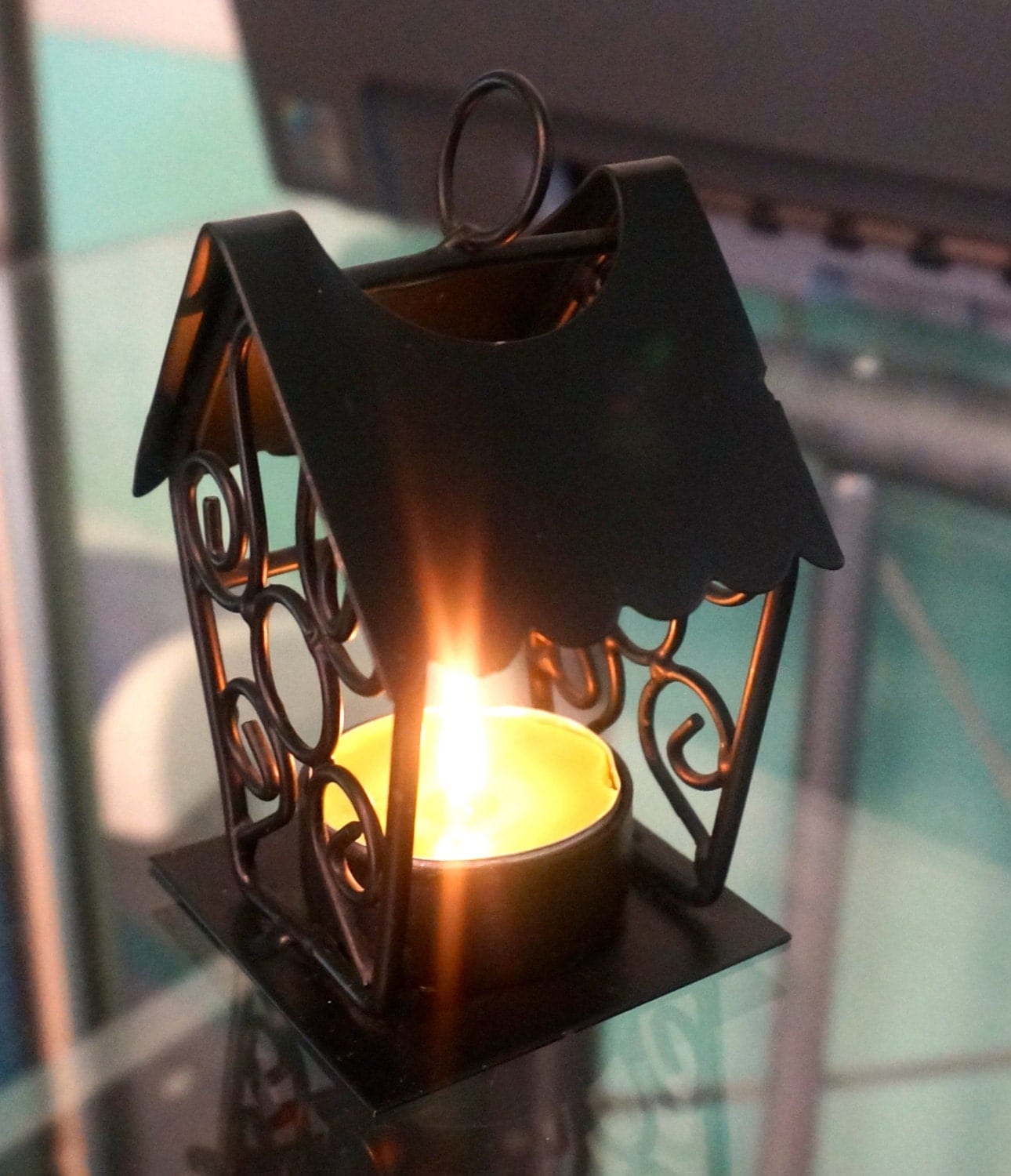 Black Metal Tealight Candle Holder Lantern Size