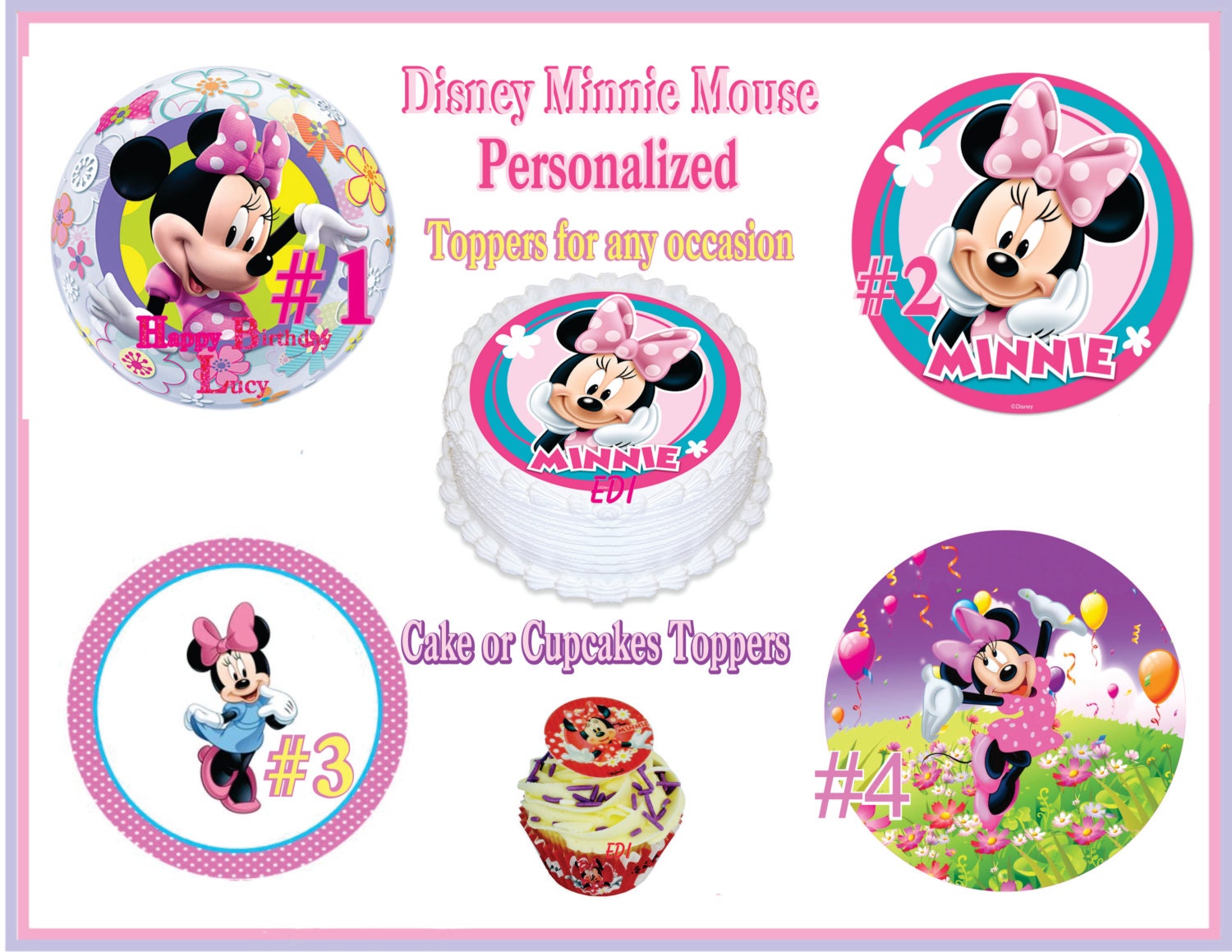 EDIBLE Minnie Mouse Cake Topper Personalized By