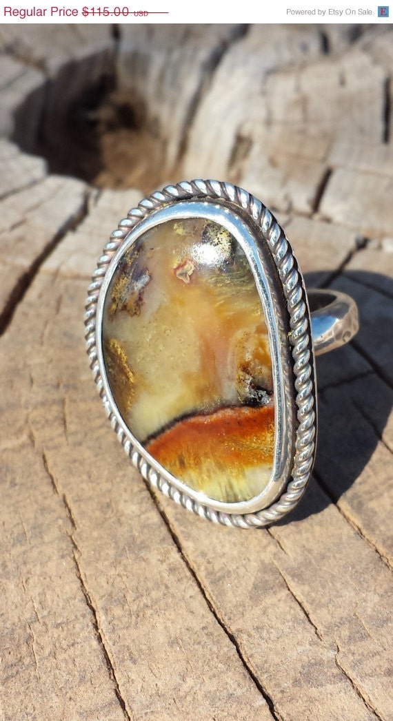 ON SALE Agatized Petrified Wood Ring Great by DesertRocknSilver