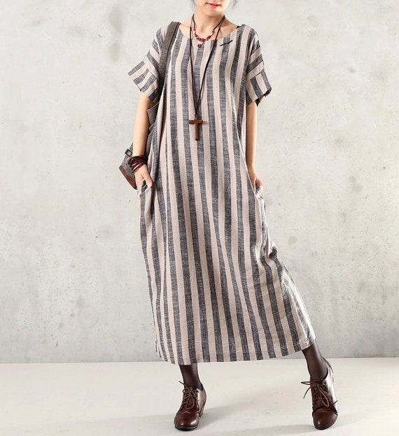 Stripe Oversize Kaftan Dress Simple Long Dress by Jessieclothing