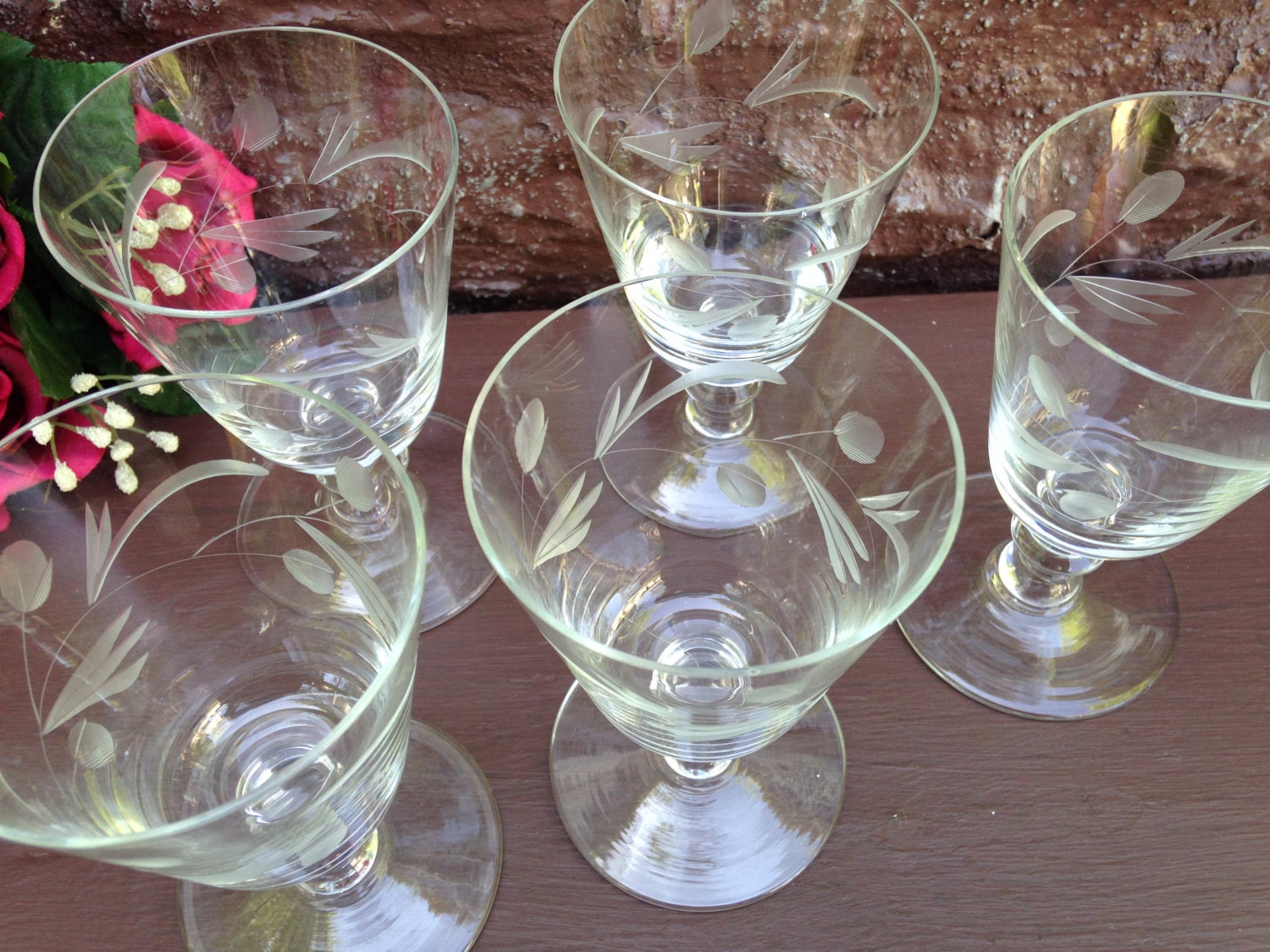 Vintage Etched Pedestal Glasses Crystal / by ThePinkVintageRose