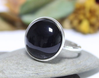 Simple Onyx Silver Ring, Statement Ring, Cocktail Ring, Black Gemstone Ring, Stacking Ring, Simple Handmade Ring