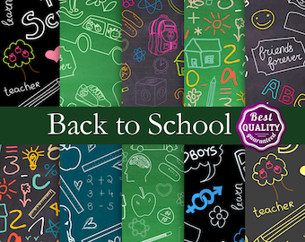Back to School BIG SALE Chalkboard digital papers * Chalkboard ,Math, Drawings & more * 12x12 - Instant Download Education and Fun Paper