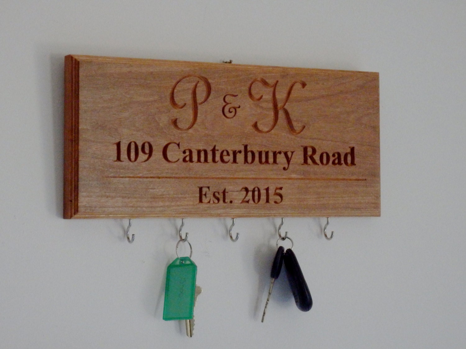Personalized Address Key Hanger Key Hook 5 Year Wood