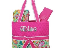 Three piece Floral quilted diaper bag with custom name or monogram