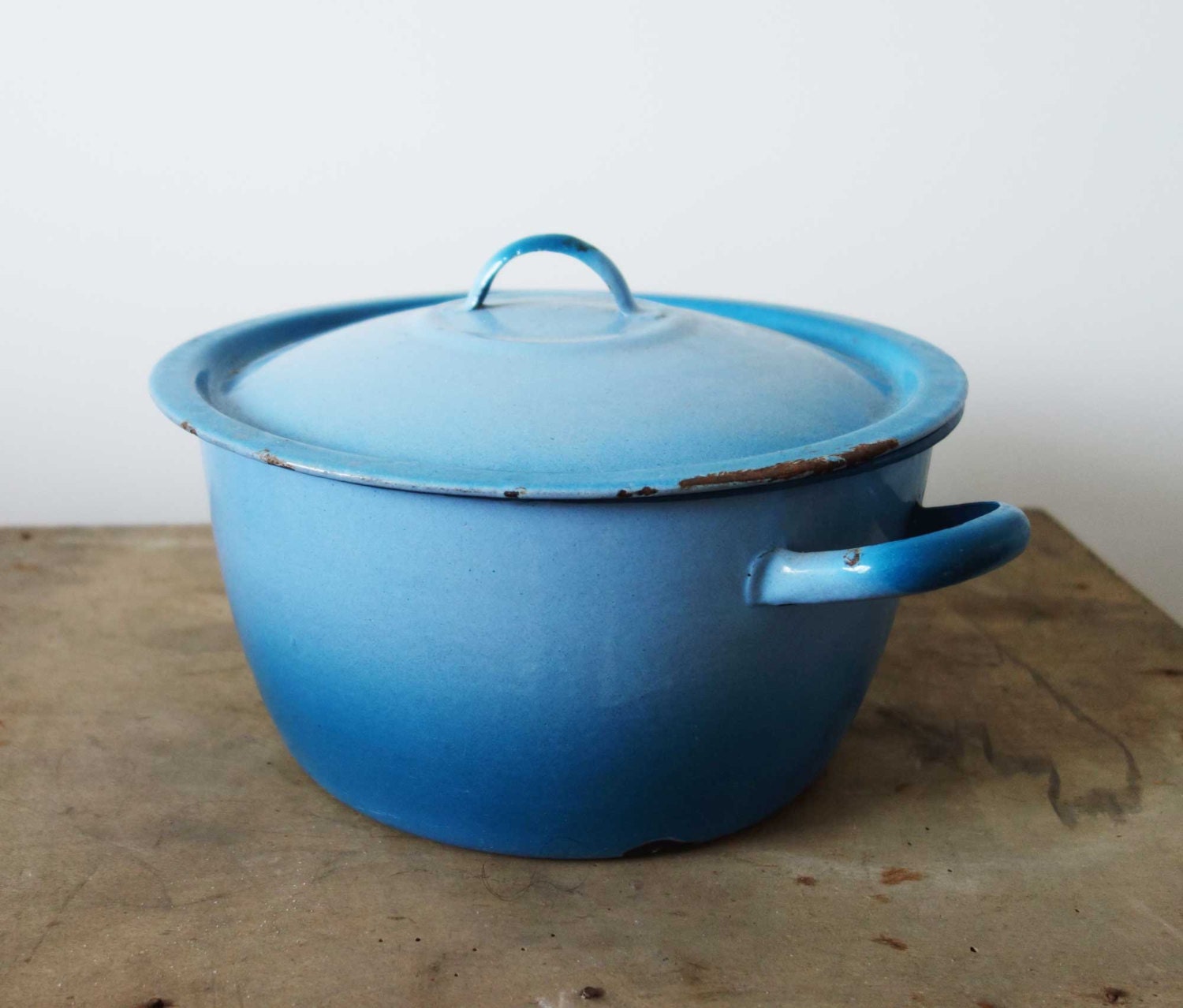 Vintage blue enamel pot French vintage enamel pot enamelware