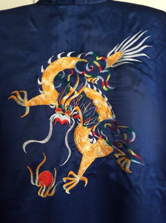 Navy Kimono Embroidery Dragon vintage Kimono by Valadon1923