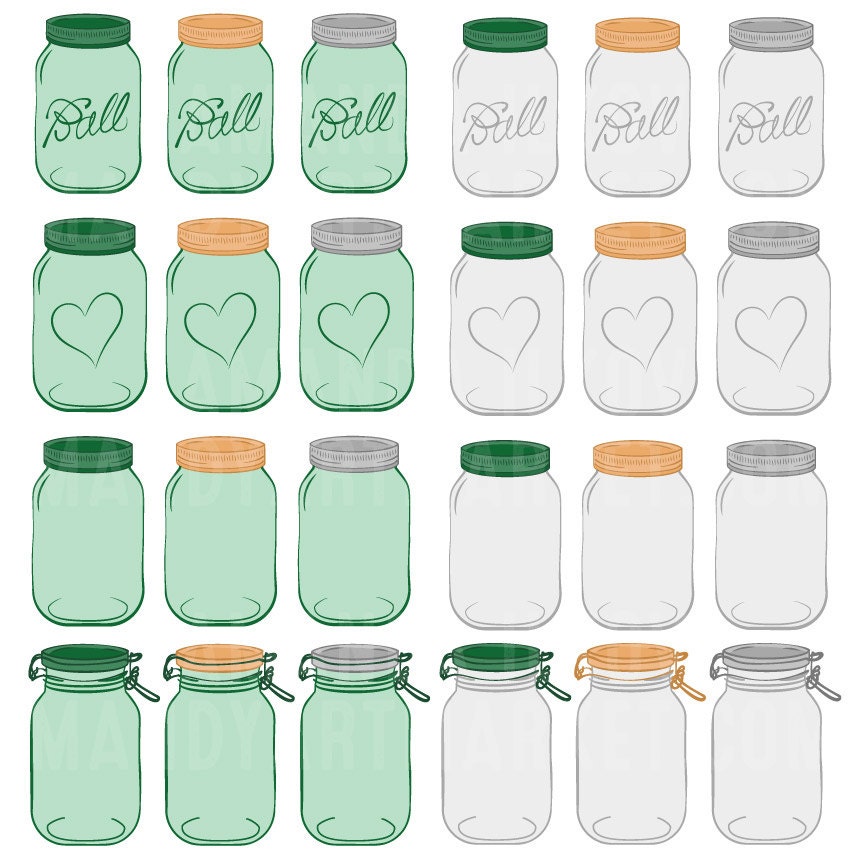 Professional Mason Jar Clipart in Emerald Mason by AmandaIlkov