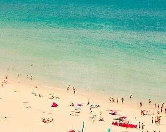 Beach photography, aerial beach photography, beach people print, ocean print, beach wall art, people photography, turquoise, home decor
