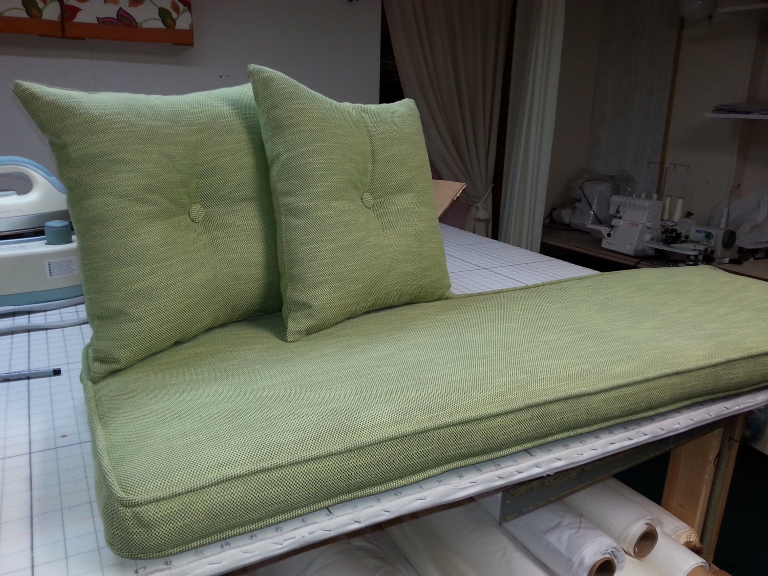 Custom Box Style Seat Cushion with Piping by LindasWindowDressing