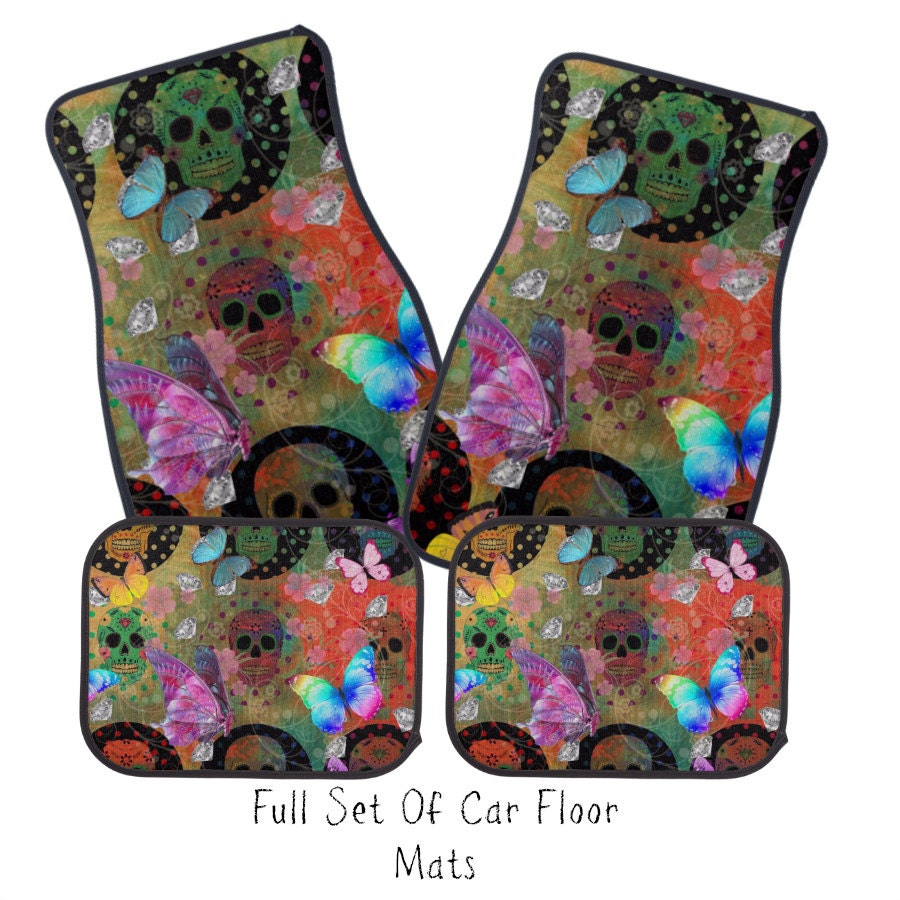 Car Floor Mats Boho Chic Sugar Skull Multi Color Full Set