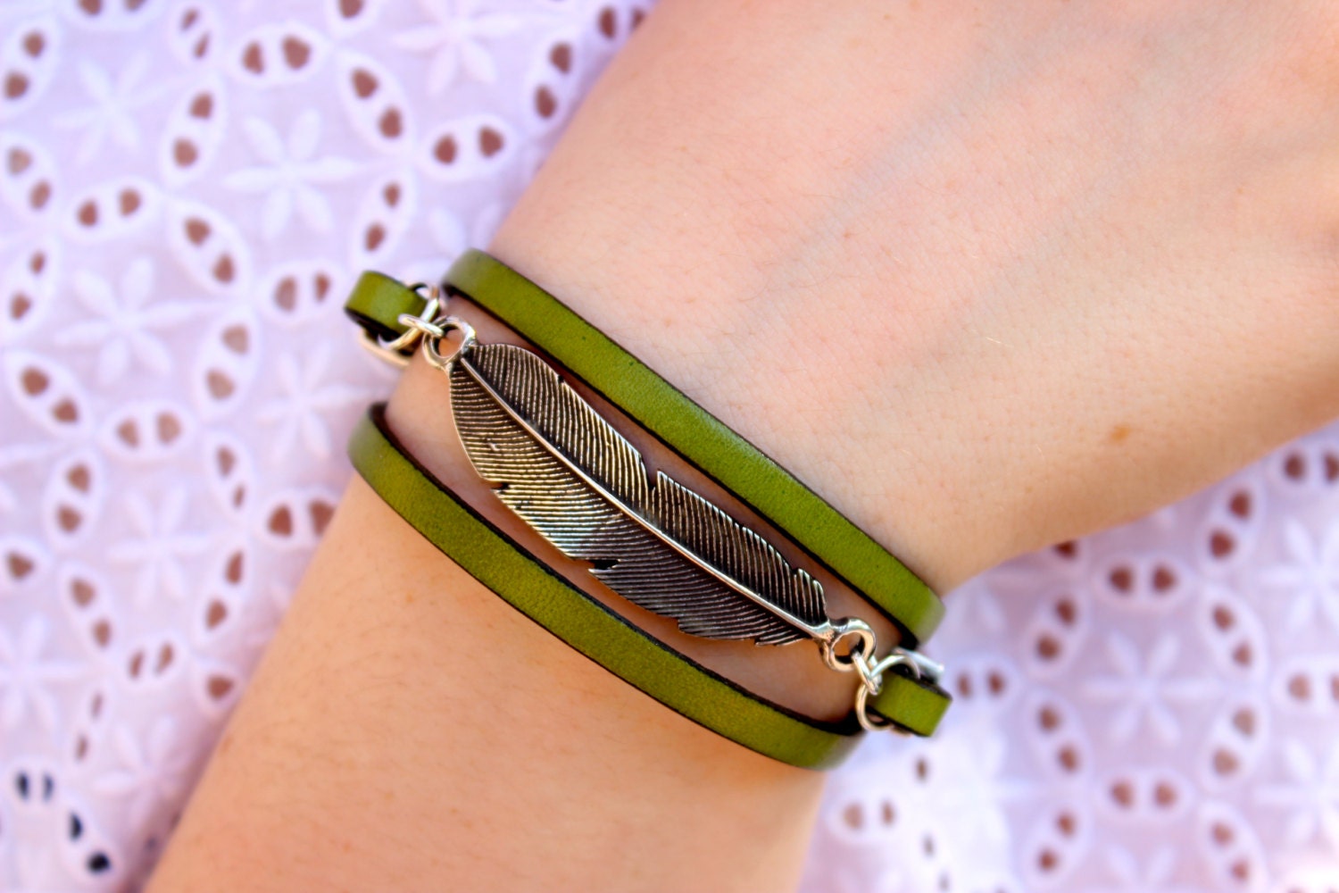 Feather Bracelet Silver Feather Wrap Feather Jewelry Gift