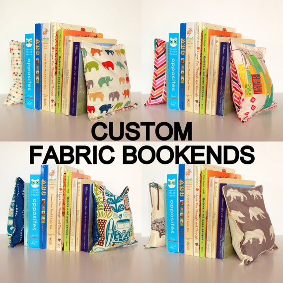 REG SIZE Nursery & Kid's Bookends, Child Safe Fabric Bookends, Reversible- Colorful Nursery and Children's Decor, Modern Bean Bag Bookends