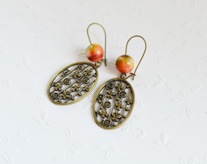 Sweet Sale // Spring Garden // Earrings in metal with brass beads natural stone tourmaline // 2015 Best Trends // Boho Chic // Fresh Gifts