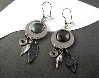 Large silver leaf earringsdangle earringsSilver Drop by Kattyoosh