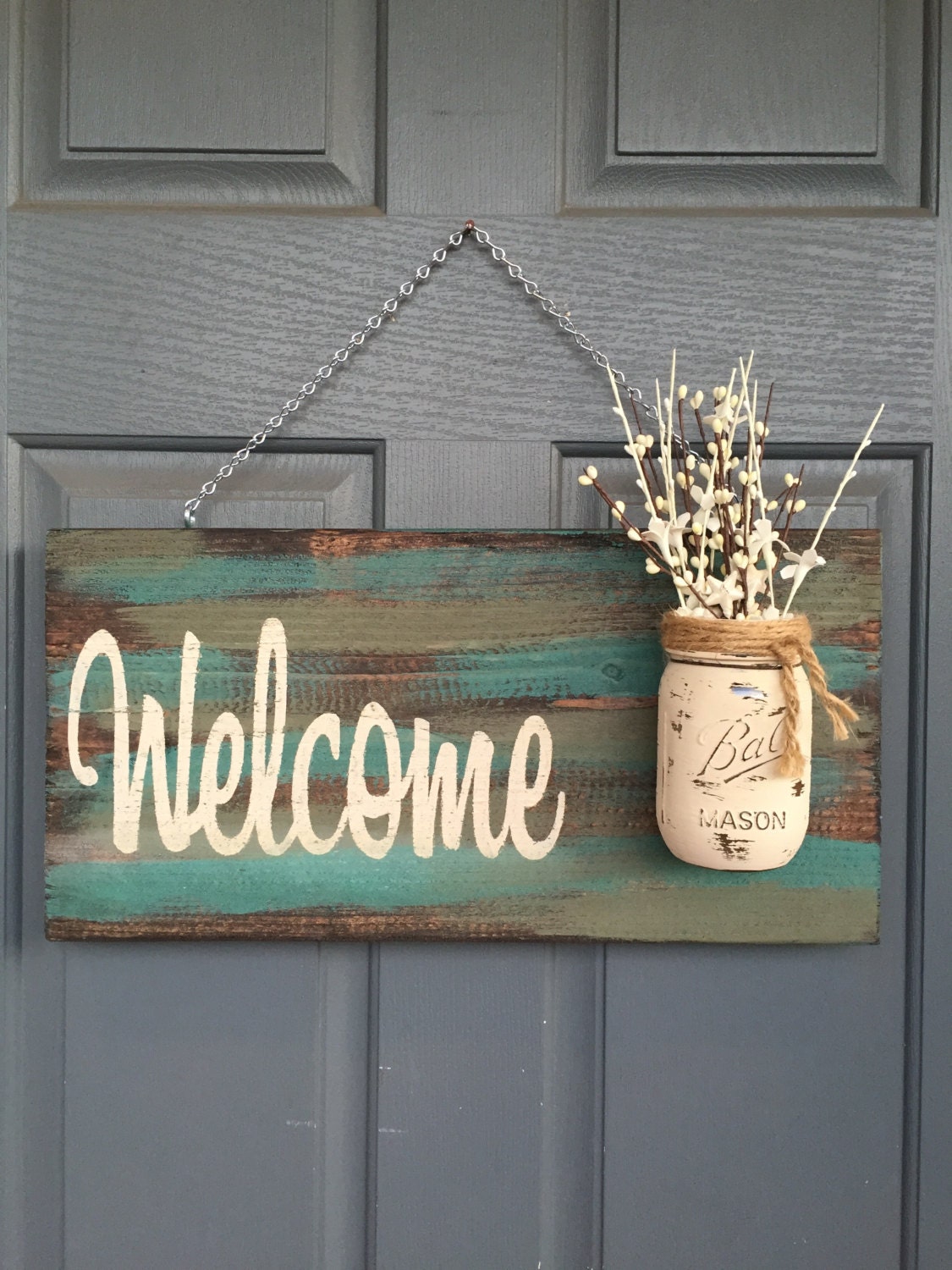 Rustic Blue Green Welcome Outdoor Decor Signs Home by RedRoanSigns