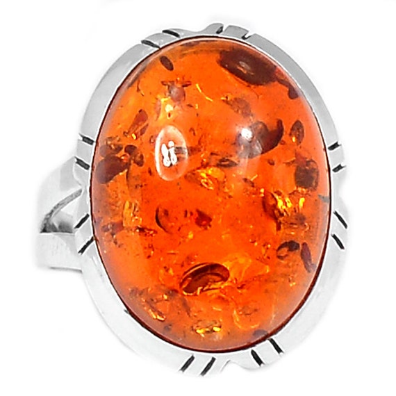 Amber Sterling Silver Ring Jewelry s.8 AMBR521 by xtremegems