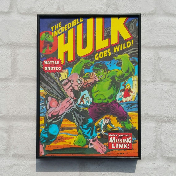 The Incredible Hulk Framed Print. Super Hero Wall Art. Vintage