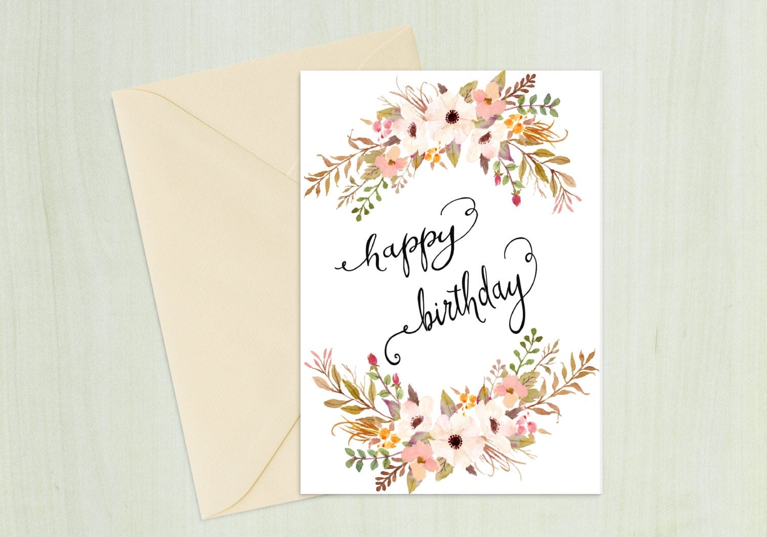 Watercolor Flower Card Happy Birthday DIY card by JohannesGallery