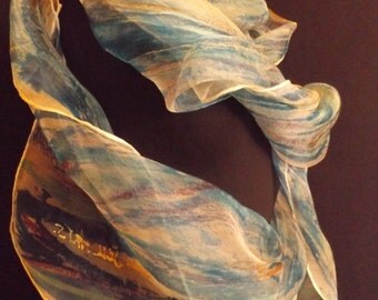 Jet Stream blue - My version of a Jet stream on finest Premium Organza Silk