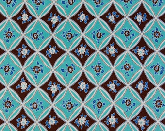Jennifer Paganelli Sis Boom OOP Fabric for Free Spirit - Bell Bottom - Mary Trellis JP 10 in Turquoise/Brown - One Yard