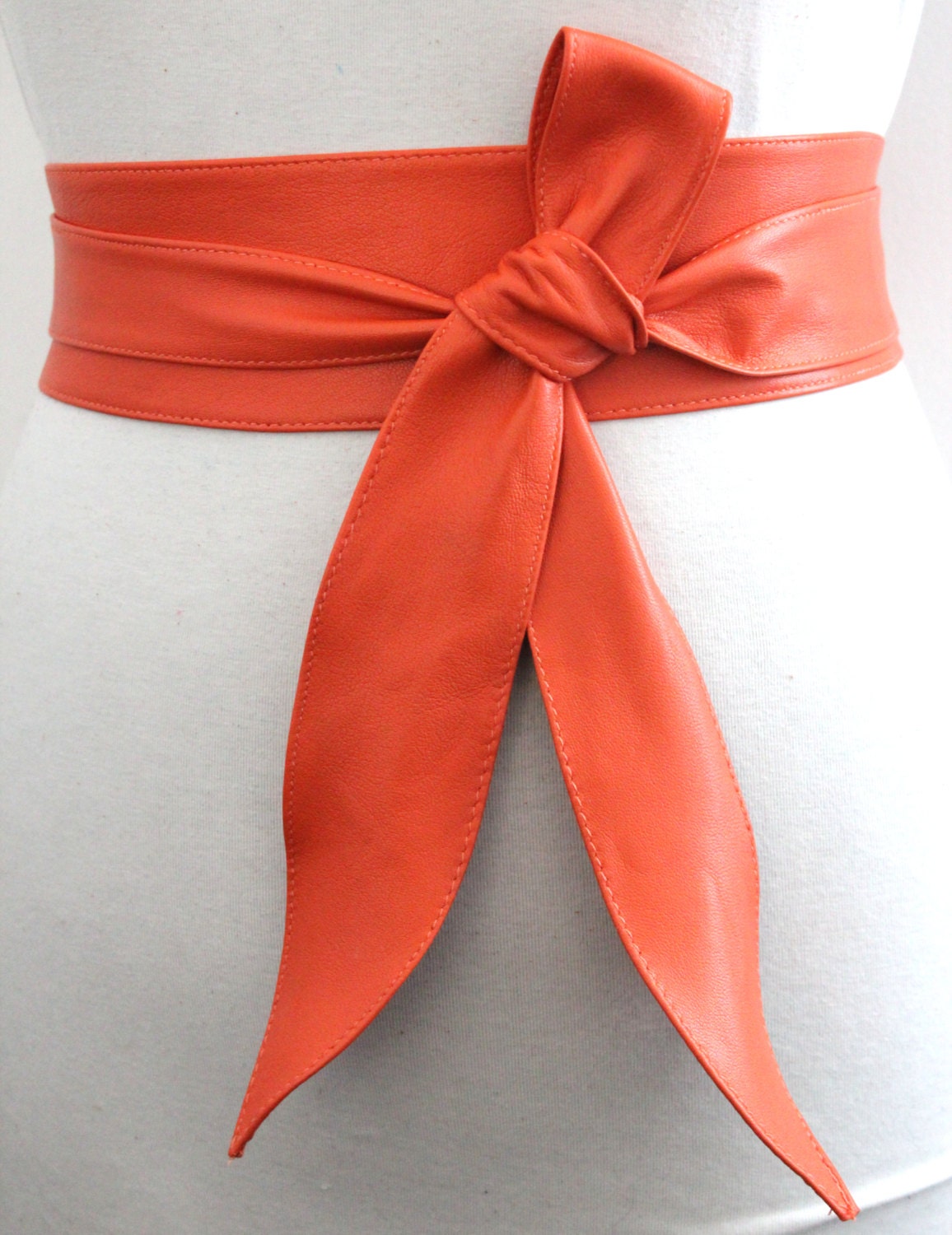 Orange soft Leather Obi Belt tulip tie Bridesmaid Sash Belt