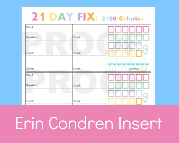 21 Day Fix Printable Sheets, Erin Condren 21 Day Fix, 21 Day Fix ...