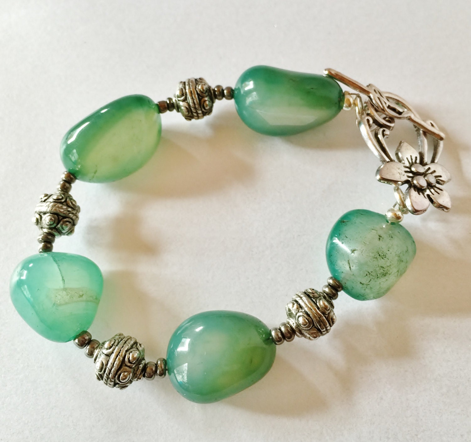 Green Agate Bracelet Green Bracelet Gift for Her Flower