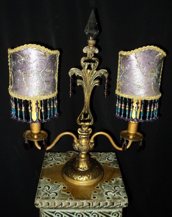 Items similar to Antique Beaded lampshades Candelabra Lamp base with