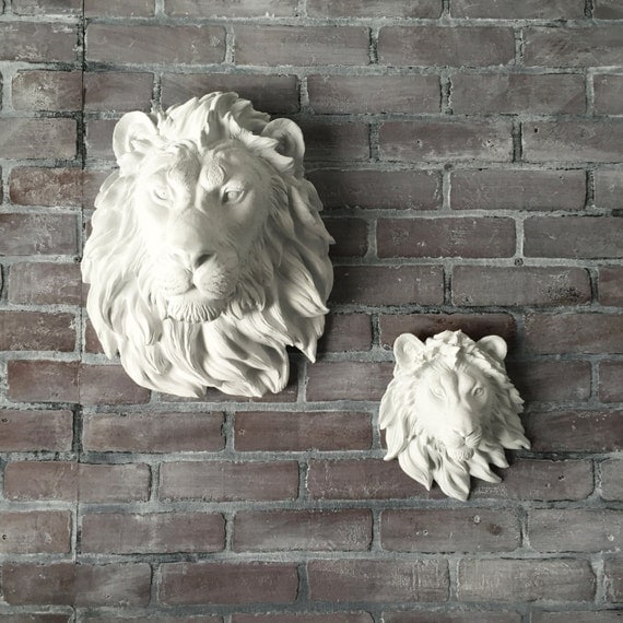 Items similar to SET of 2 ANY COLOR Mounted Lion Head Wall Sculpture