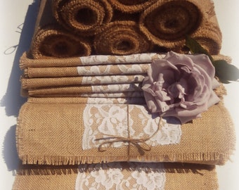 Quality Rustic Hessian/burlap table runner with white lace/Wedding/lace table runner/rustic wedding decoration/Barn wedding/cottage chic