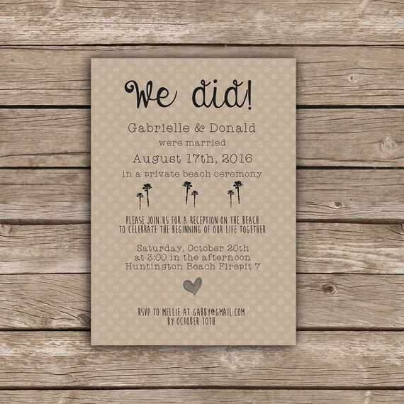 Printable Elopement Reception Invitation by MellieBellieBoutique