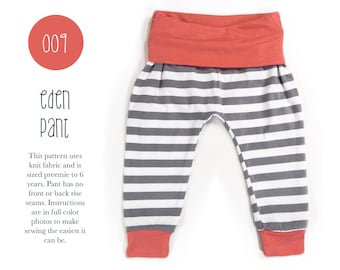 009 Eden Baggy Harem Pants PDF Sewing Pattern Kid Baby Boy Girl Knit Fold Over Waist Preemie- 6T Leggings Sadi & Sam