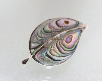 Sterling Silver Abalone Handcrafted Leaf Brooch Vintage
