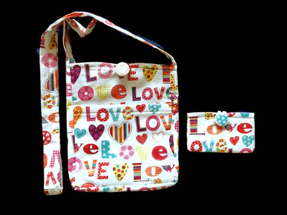 Cross-Body Purse with Matching Wallet , Love Crossbody Purse , Hearts ...