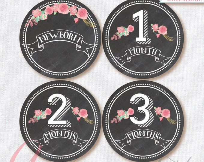 Milestone Baby Month. Digital File Monthly Milestone. Chalkboard milestone. Chalkboard Milestone Baby tags. Printable Baby Month Stickers