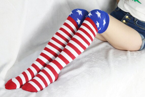 sisisocks - USA Flag Womens Long Socks Decor American Flag Red White ...