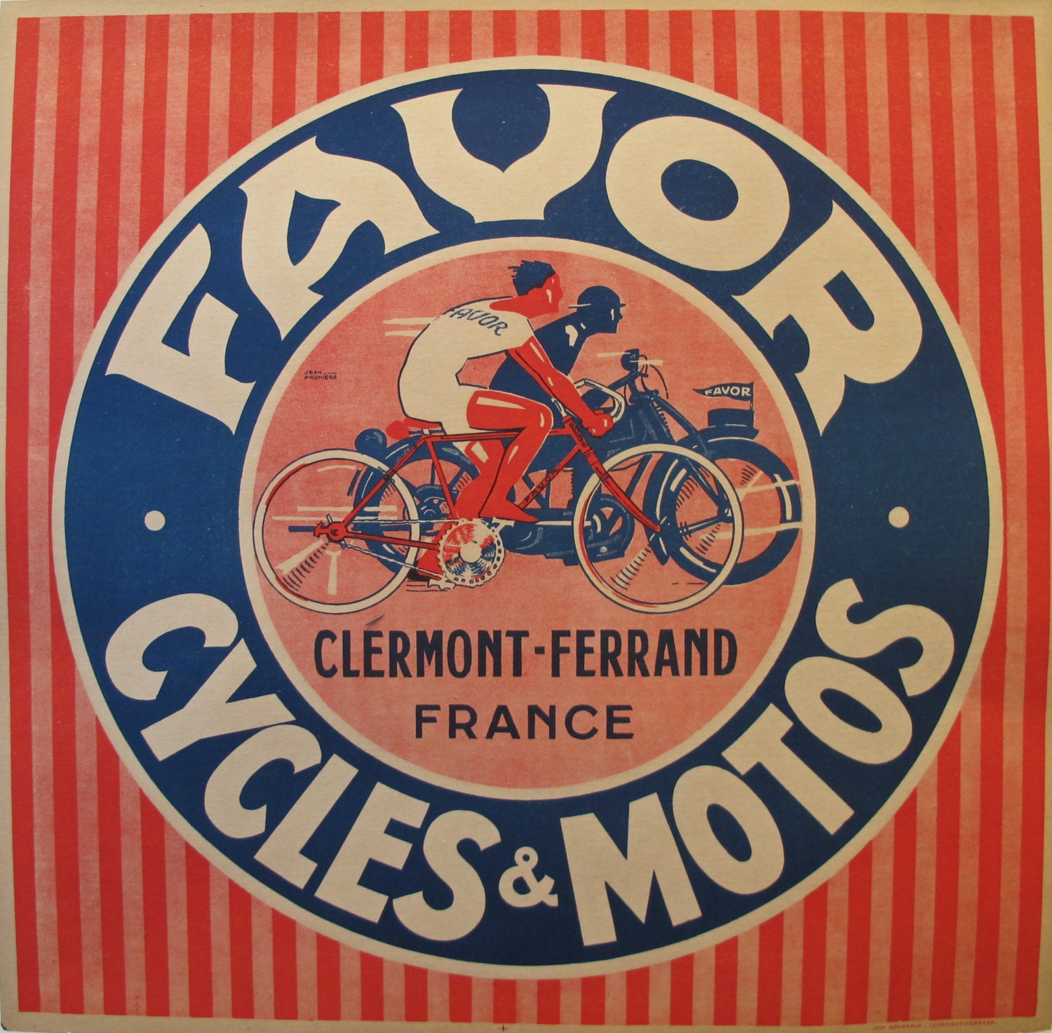 1930s French Vintage Poster Bicycle Art Favor Cycles & Motos