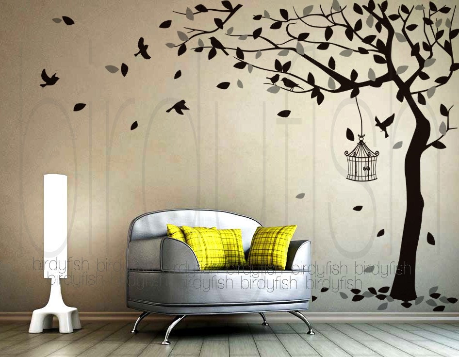 Nursery wall decal corner tree with birds baby room by birdyfish