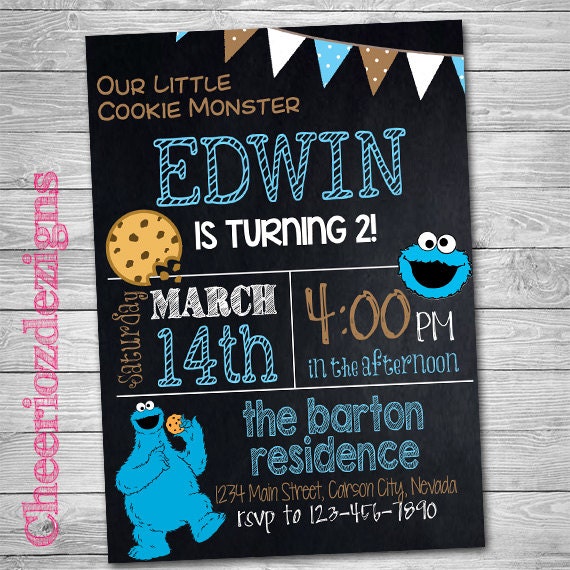 Cookie Monster Invitations Personalized 10