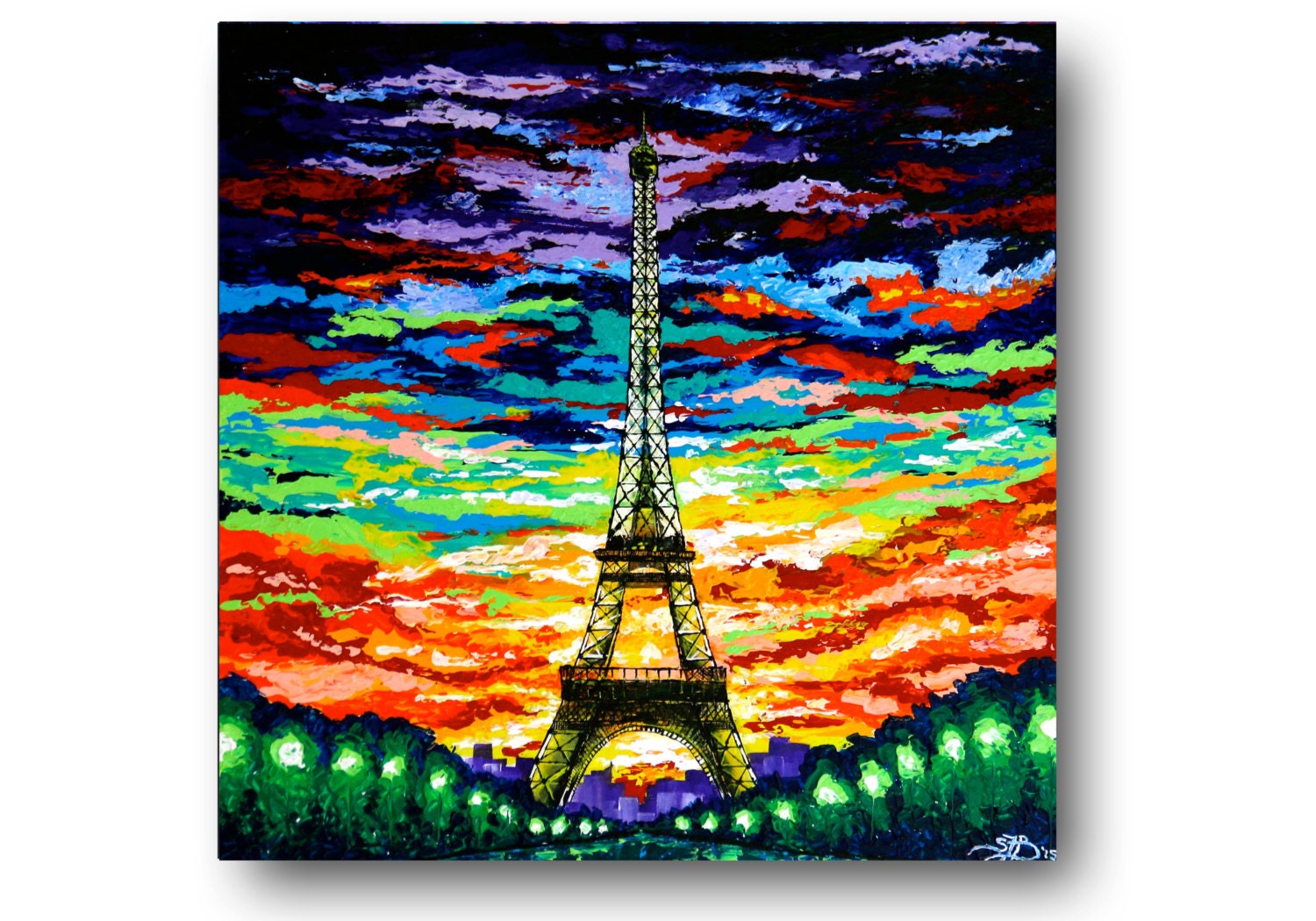 Paris Painting Eiffel Tower Abstract Cityscape Textured