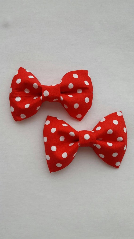 Red white polka dot small hair bows perfect for pigtails