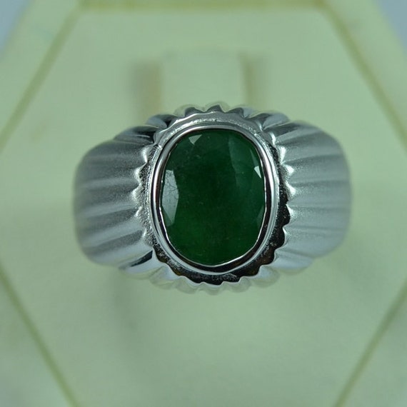 Sterling Silver Natural Emerald Men Ring Persian Antique Vintage ...