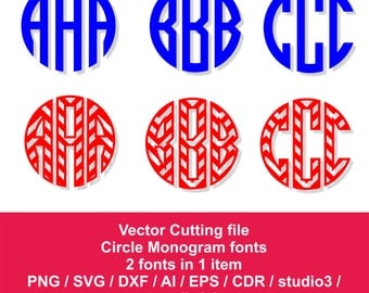 Monogram fonts for silhouette / svg, dxf, ai, eps, png, cdr, studio 3 / Chevron Circle monogram font / Commercial Use